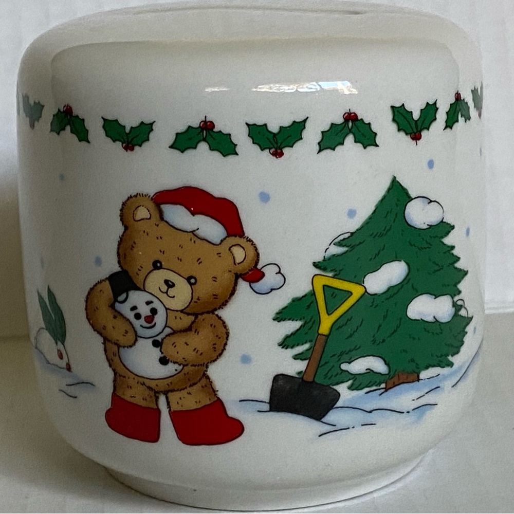 Christmas Bank by Studio Nova New Santa Bears Snowman Ceramic NIB With Box tree